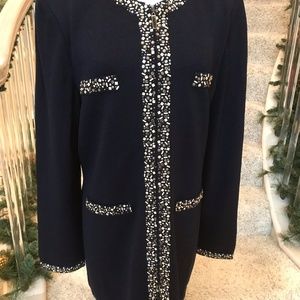 NWT St. John Navy Beaded Silver Jacket 12 new
